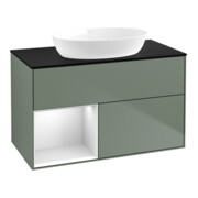 V&B Finion Meuble sous lavabo 100 cm, bleu, étagère blanche laquée, huile laquée-1