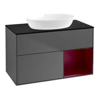 V&B Finion Meuble sous lavabo 100 cm, bleu, étagère en verre laqué, anthracite