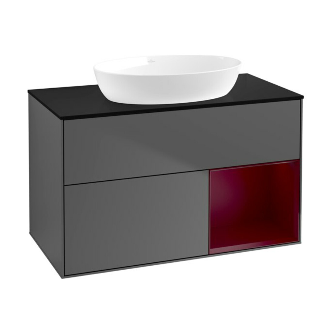 V&B Finion Meuble sous lavabo 100 cm, bleu, étagère en verre laqué, anthracite