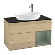 V&B Finion Meuble sous lavabo 100 cm, bleu, étagère, laqué, éclairage mural