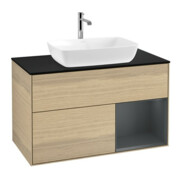 V&B Finion Meuble sous lavabo 100 cm, bleu, étagère, laqué, éclairage mural