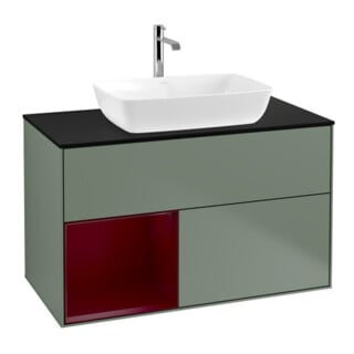 V&B Finion Meuble sous lavabo 100 cm, bleu, étagère, laqué mat, huile, laqué mat