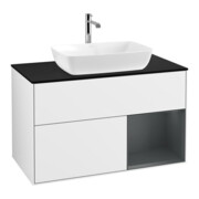 V&B Finion Meuble sous lavabo 100 cm, bleu, étagère médium laqué, blanc brillant laqué, applique murale