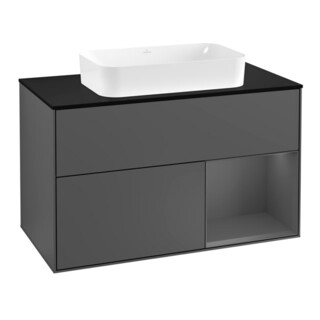 V&B Finion Meuble sous lavabo 100 cm, éclairage mural, anthracite mat