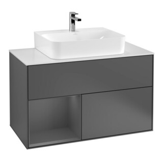 V&B Finion Meuble sous lavabo 100 cm, éclairage mural, anthracite mat