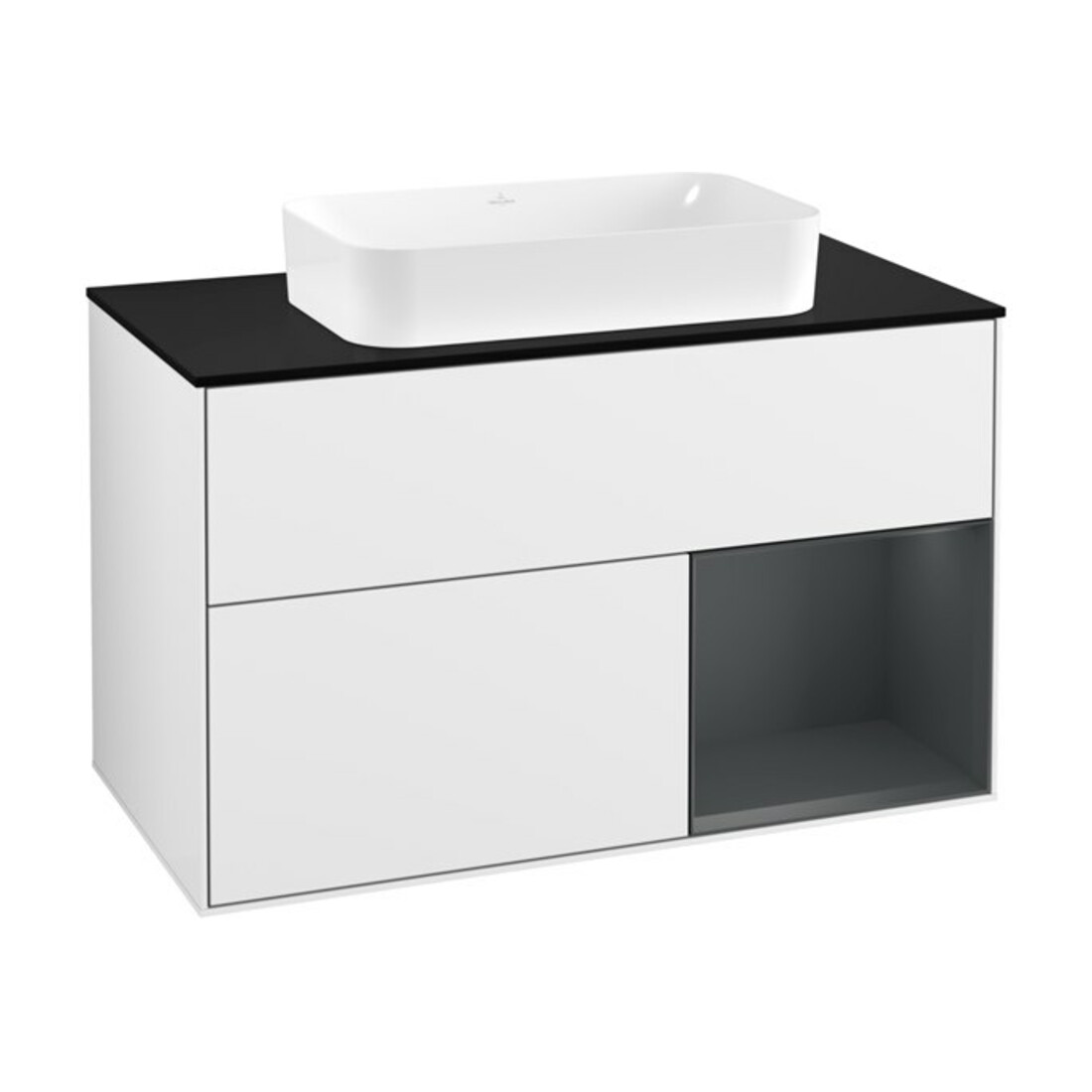 V&B Finion Meuble sous lavabo 100 cm, éclairage mural, blanc brillant