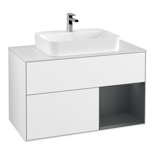 V&B Finion Meuble sous lavabo 100 cm, éclairage mural, blanc brillant