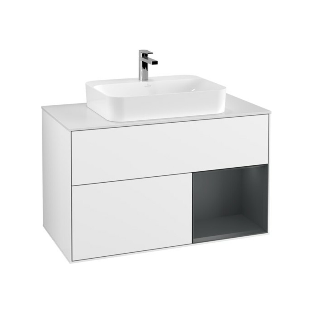 V&B Finion Meuble sous lavabo 100 cm, éclairage mural, blanc brillant