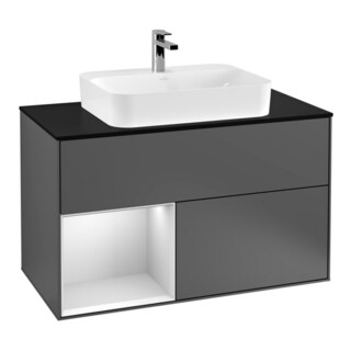 V&B Finion Meuble sous lavabo 100 cm, éclairage mural, blanc mat, anthracite