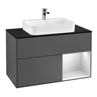 V&B Finion Meuble sous lavabo 100 cm, éclairage mural, blanc mat, anthracite mat