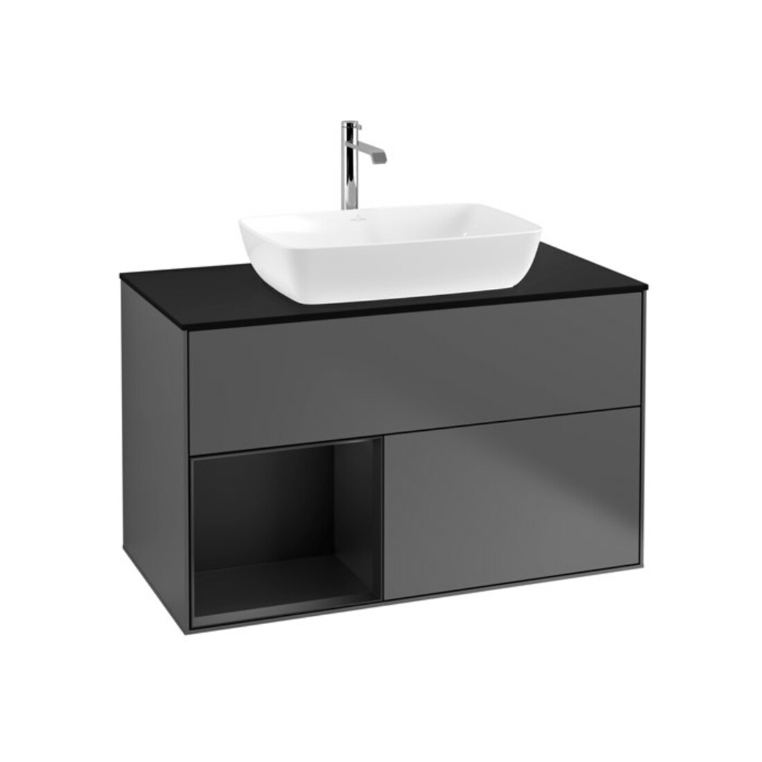 V&B Finion Meuble sous lavabo 100 cm, éclairage mural, bleu, anthracite