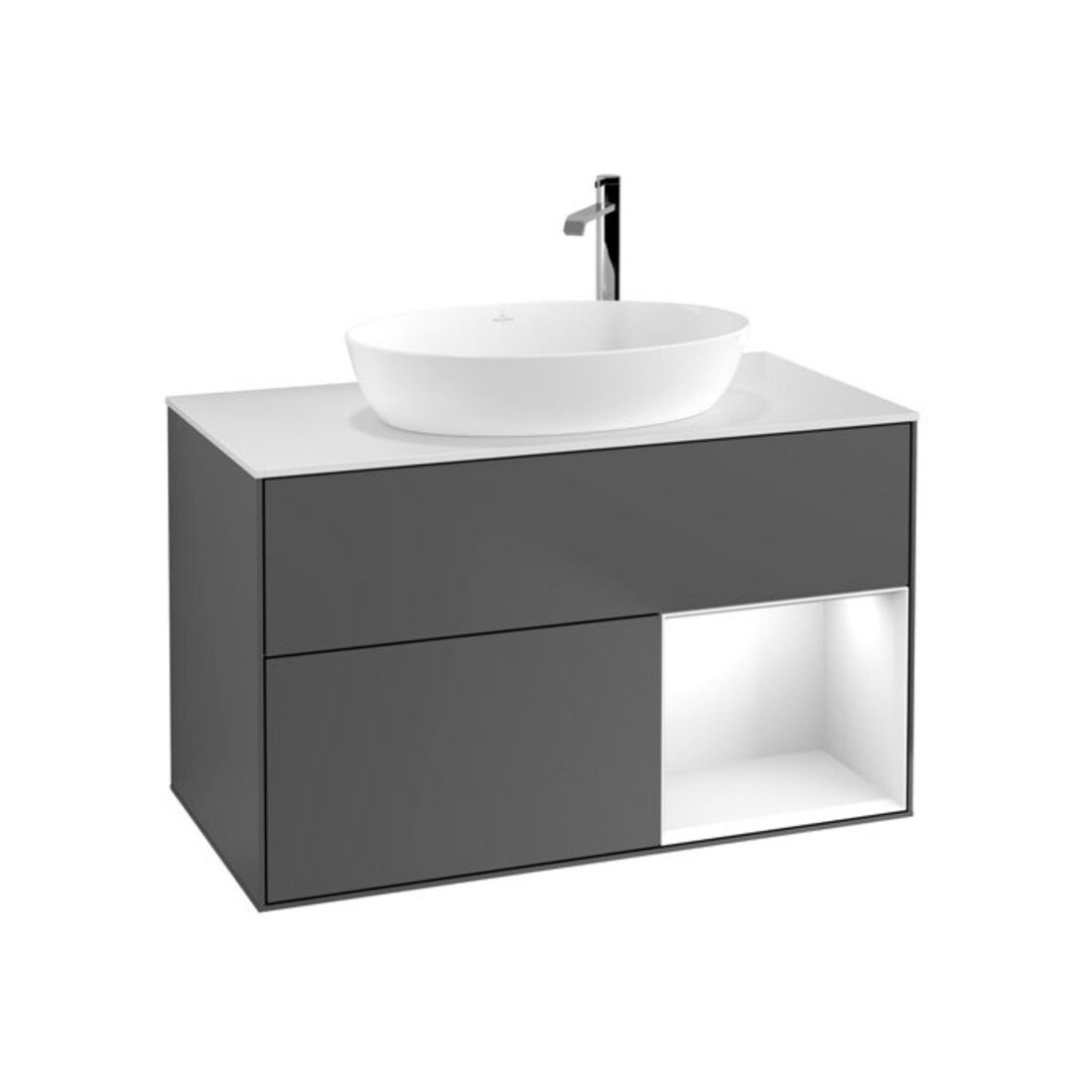 V&B Finion Meuble sous lavabo 100 cm, éclairage mural, laqué anthracite m