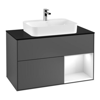 V&B Finion Meuble sous lavabo 100 cm, éclairage mural, laqué blanc, anthracite m