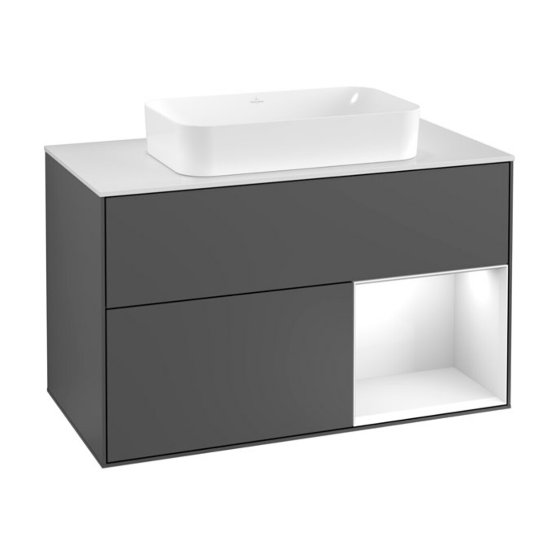V&B Finion Meuble sous lavabo 100 cm, éclairage mural, laqué blanc, anthracite m