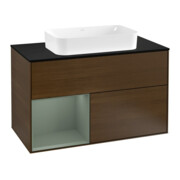V&B Finion Meuble sous-lavabo 100 cm, éclairage mural, placage noyer, gauche, finition laquée