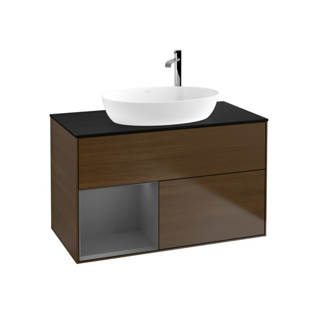 V&B Finion Meuble sous lavabo 100 cm, Pl b m, Rég Anthracite m Lac, noyer ven