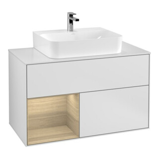V&B Finion Meuble sous lavabo 100 cm, Pl blanc mat, tiroir gauche Oa ven, blanc mat Lac
