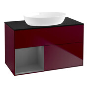 V&B Finion Meuble sous lavabo 100 cm, Pl bleu, Étagère anthracite mat laqué, Poignée m