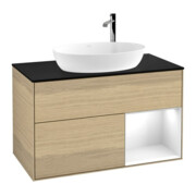 V&B Finion Meuble sous lavabo 100 cm, Pl bleu mat, Étagère blanc brillant, Lac, Oa ven