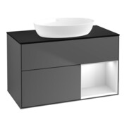 V&B Finion Meuble sous lavabo 100 cm, Pl bleu mat, étagère blanc mat laqué, anthracite m