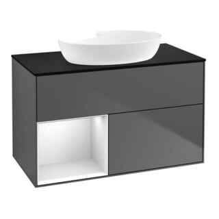 V&B Finion Meuble sous lavabo 100 cm, Pl bleu mat, Étagère blanc mat laqué, Anthracite mat