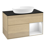 V&B Finion Meuble sous lavabo 100 cm, Pl bleu mat, Étagère blanche avec laque, Oa ven