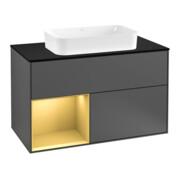 V&B Finion Meuble sous lavabo 100 cm, Pl bleu mat, Étagère gauche, Anthracite mat