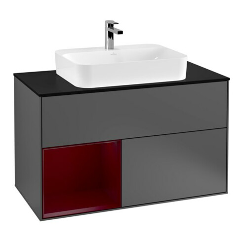 V&B Finion Meuble sous lavabo 100 cm, Pl bleu mat, étagère gauche Peo, anthracite m