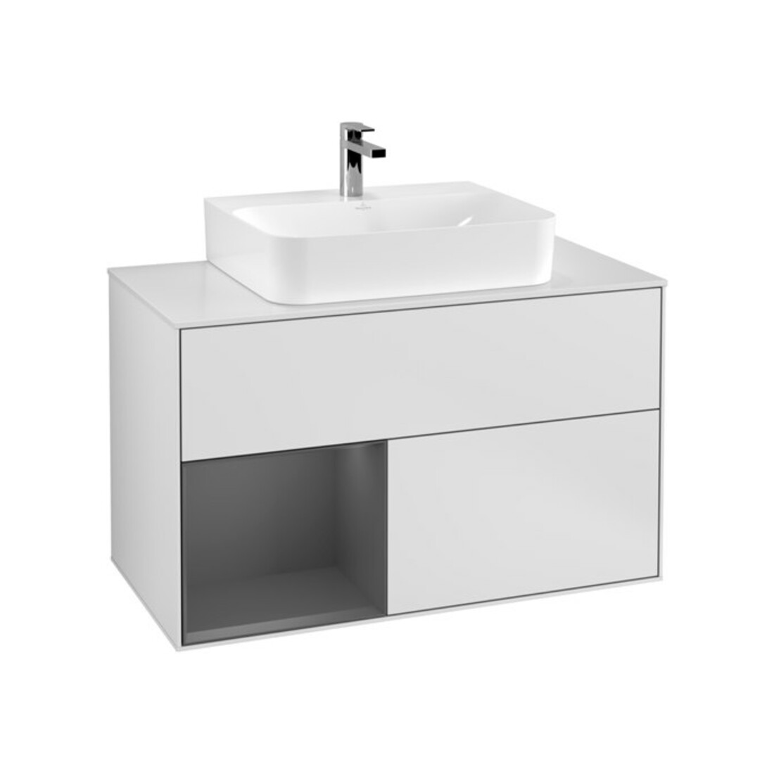 V&B Finion Meuble sous lavabo 100 cm, Pl w m, Éclairage mural, Anthracite m, blanc m Lac