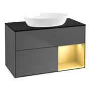 V&B Finion Meuble sous lavabo 100 cm, placage bleu, étagère laiton, anthracite-1