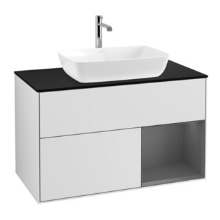 V&B Finion Meuble sous lavabo 100 cm, placage bois, laqué blanc