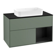 V&B Finion Meuble sous lavabo 100 cm, placage bois, laque bleu, huile laque