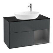 V&B Finion Meuble sous lavabo 100, placage bois, laqué gris, avec plancher laqué bleu-1