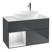 V&B Finion Meuble sous lavabo 100, Plaqué blanc mat, Réglette blanche mat laquée, médium bleu mat laqué-1