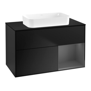 V&B Finion Meuble sous lavabo 100x60,3 cm, Anthracite mat, bleu mat avec éclairage mural