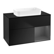V&B Finion Meuble sous lavabo 100x60,3 cm, Anthracite mat, bleu mat avec éclairage mural