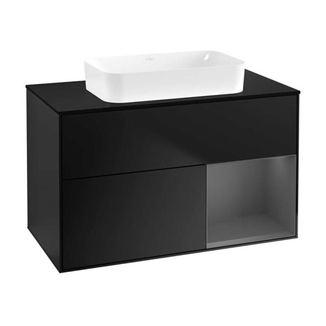 V&B Finion Meuble sous lavabo 100x60,3 cm, Anthracite mat, bleu mat avec éclairage mural
