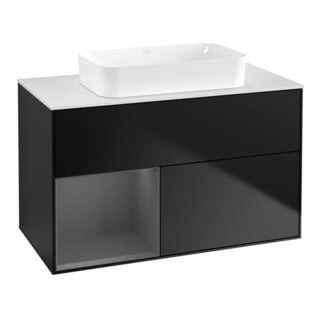 V&B Finion Meuble sous lavabo 100x60,3 cm, Anthracite mat, bleu mat, éclairage mural, Rg gauche