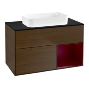 V&B Finion Meuble sous-lavabo 100x60,3 cm, droite, Peony, placage noyer, éclairage mural