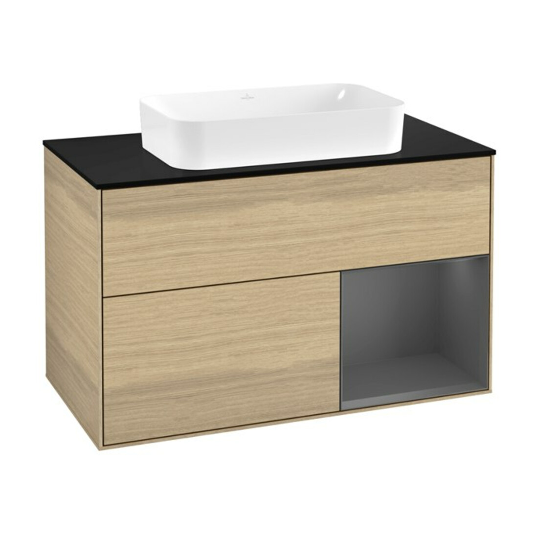 V&B Finion Meuble sous lavabo 100x60,3 cm, éclairage mural, anthracite, droite, Oa ven
