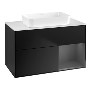 V&B Finion Meuble sous lavabo 100x60,3 cm, éclairage mural, anthracite mat, bleu mat Lac