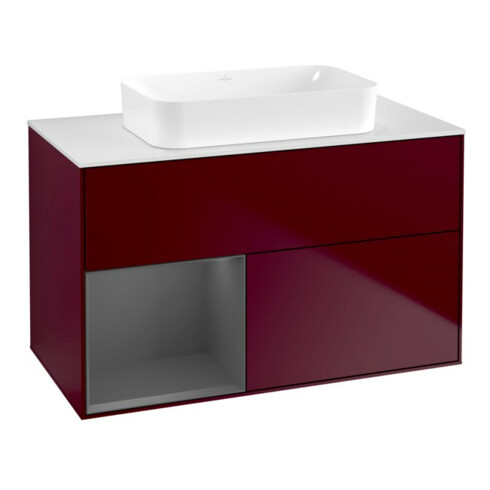 V&B Finion Meuble sous lavabo 100x60,3 cm, éclairage mural, anthracite mat, rég. gauche