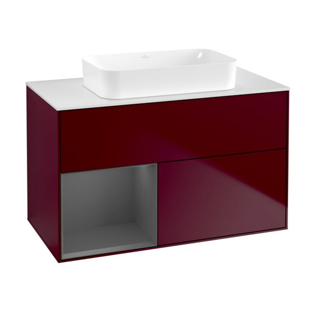 V&B Finion Meuble sous lavabo 100x60,3 cm, éclairage mural, anthracite mat, rég. gauche