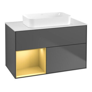 V&B Finion Meuble sous-lavabo 100x60,3 cm, éclairage mural, anthracite mat, rég. gauche