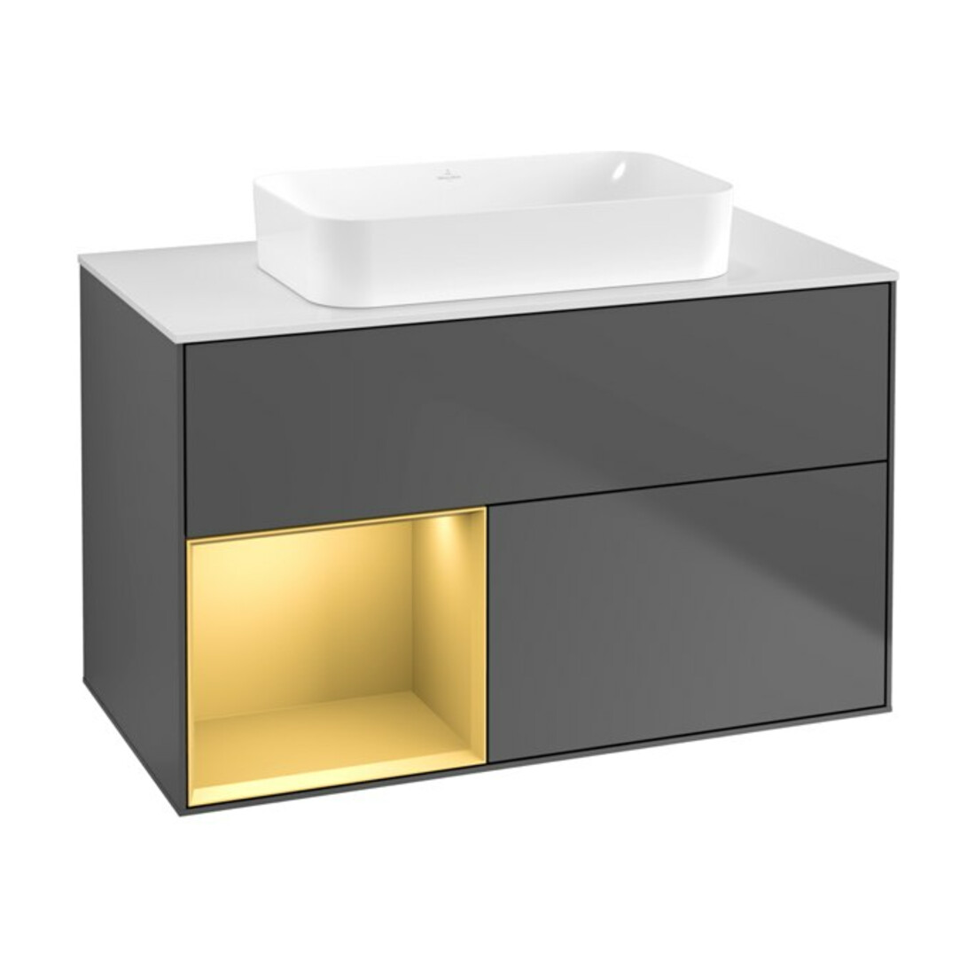 V&B Finion Meuble sous-lavabo 100x60,3 cm, éclairage mural, anthracite mat, rég. gauche