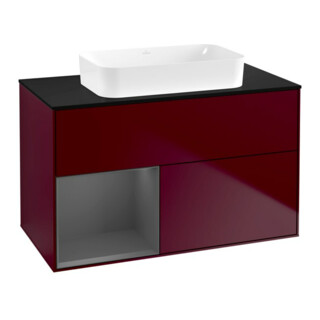 V&B Finion Meuble sous lavabo 100x60,3 cm, éclairage mural, anthracite mat, rég. gauche