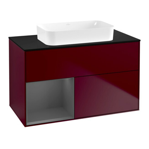 V&B Finion Meuble sous lavabo 100x60,3 cm, éclairage mural, anthracite mat, rég. gauche