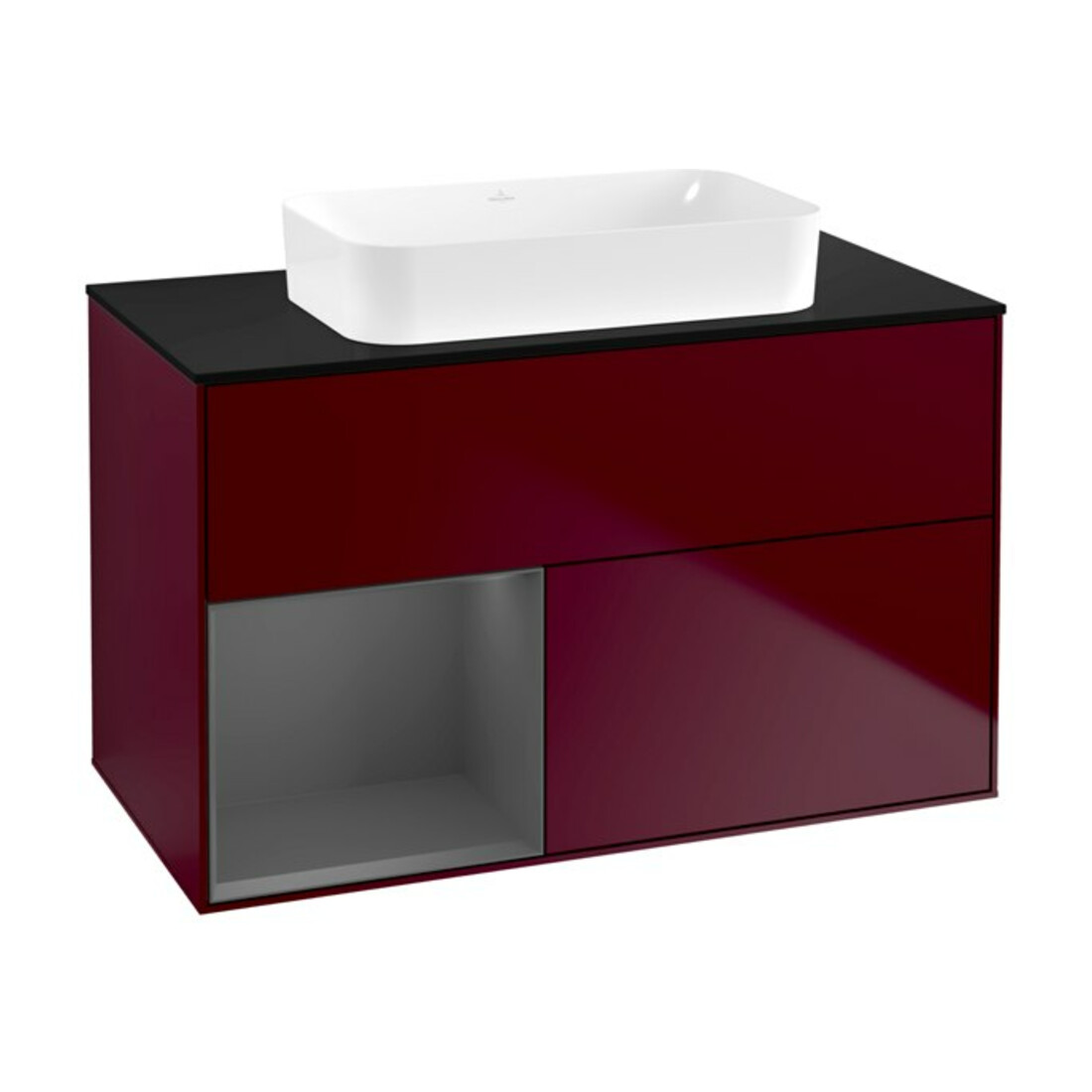 V&B Finion Meuble sous lavabo 100x60,3 cm, éclairage mural, anthracite mat, rég. gauche