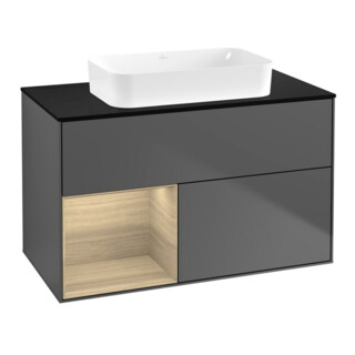V&B Finion Meuble sous-lavabo 100x60,3 cm, éclairage mural, anthracite, rég. g.