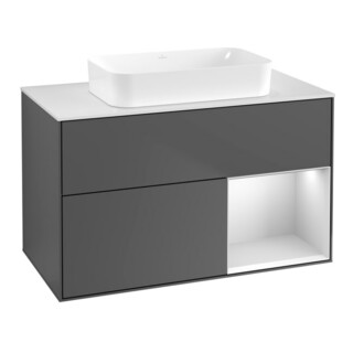 V&B Finion Meuble sous-lavabo 100x60,3 cm, éclairage mural, blanc brillant, anthracite